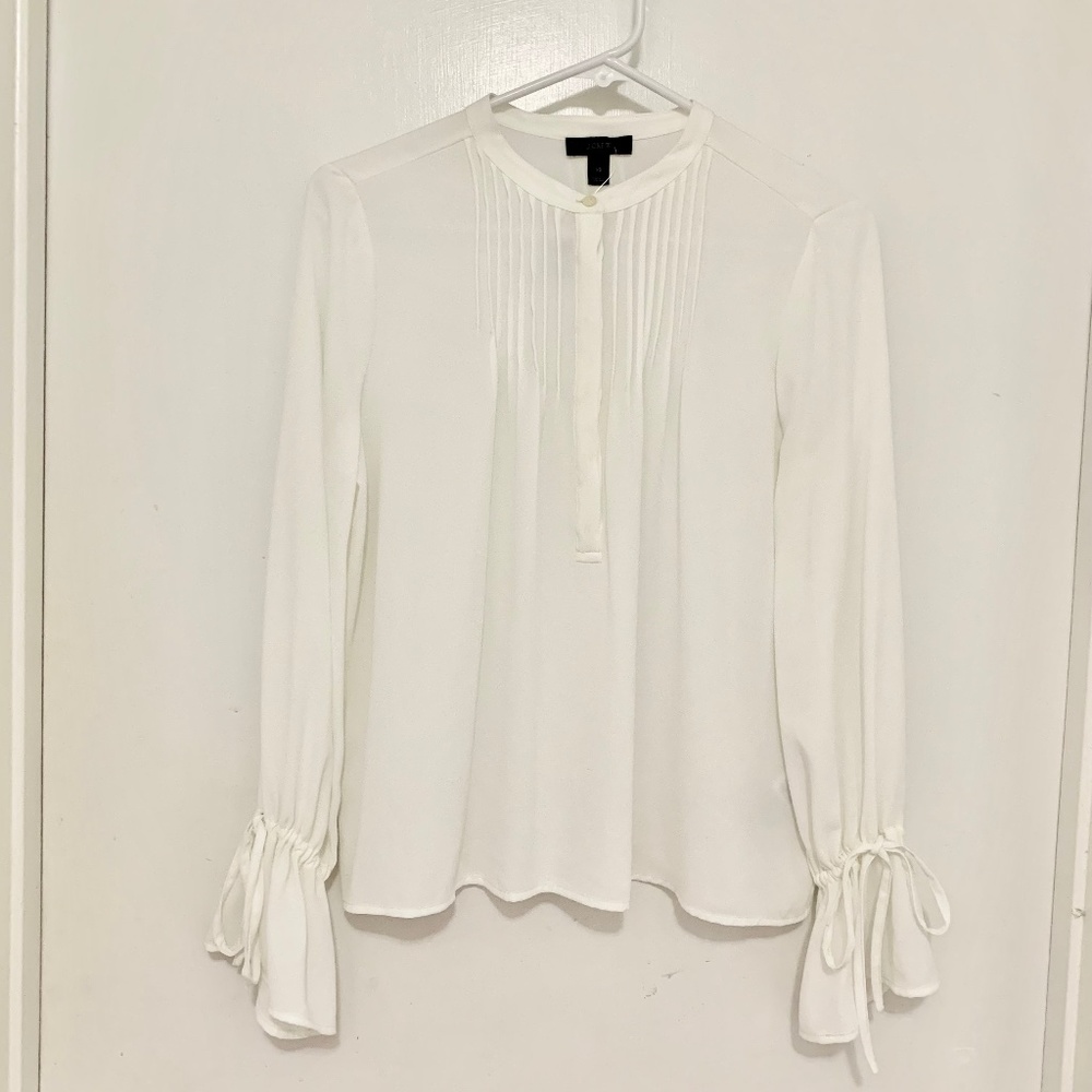 J. Crew Tie-Sleeve Tops with Pintucks, Ivory